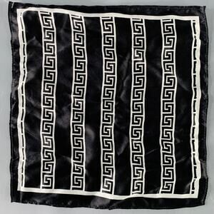 VINTAGE Black White Greca Silk Pocket Square